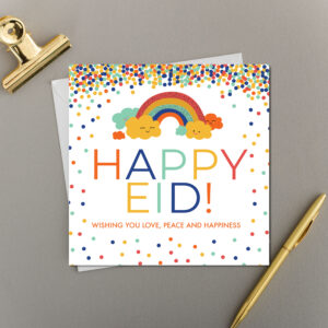 x6 Happy Eid | Kids Design Smiling Rainbows and Happy Clouds