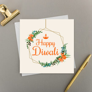x6 Happy Diwali Hanging Floral Hexagon Greeting Card